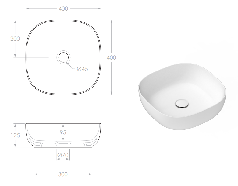 Glam Above Counter Square Basin | Gloss White - ADP | Tile Supplier Sydney