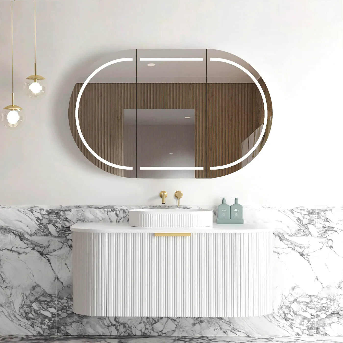Bondi White Fluted Curved Single Basin Vanity 1200mm - Otti | Tile Supplier Sydney