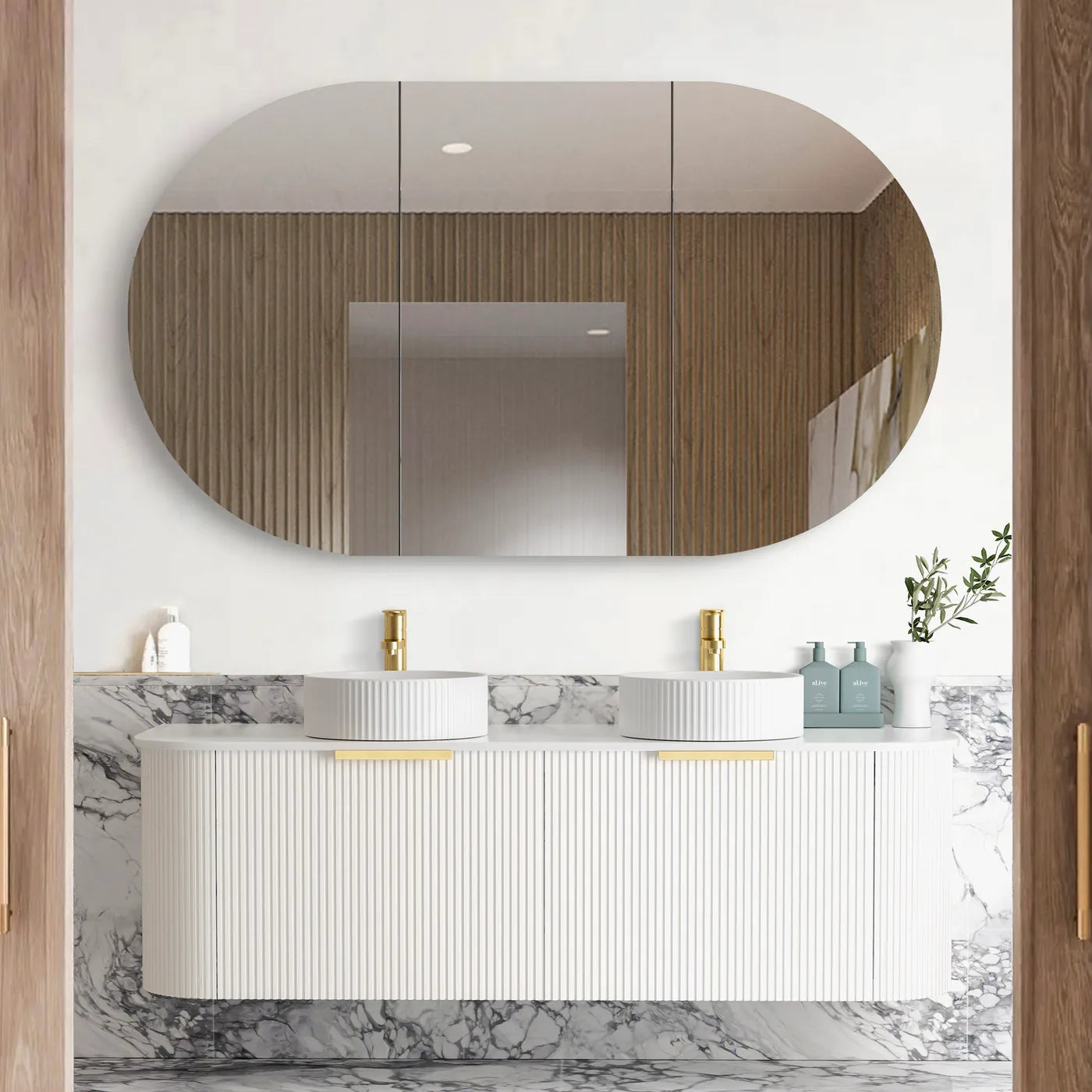 Bondi White Fluted Curved Double Basin Vanity 1500mm - Otti | Tile Supplier Sydney