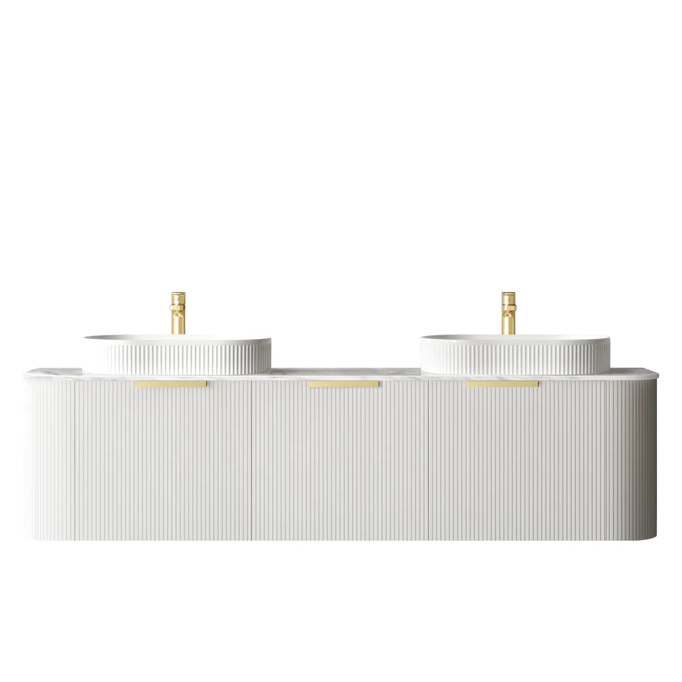 Bondi White Fluted Curved Double Basin Vanity 1800mm - Otti | Tile Supplier Sydney