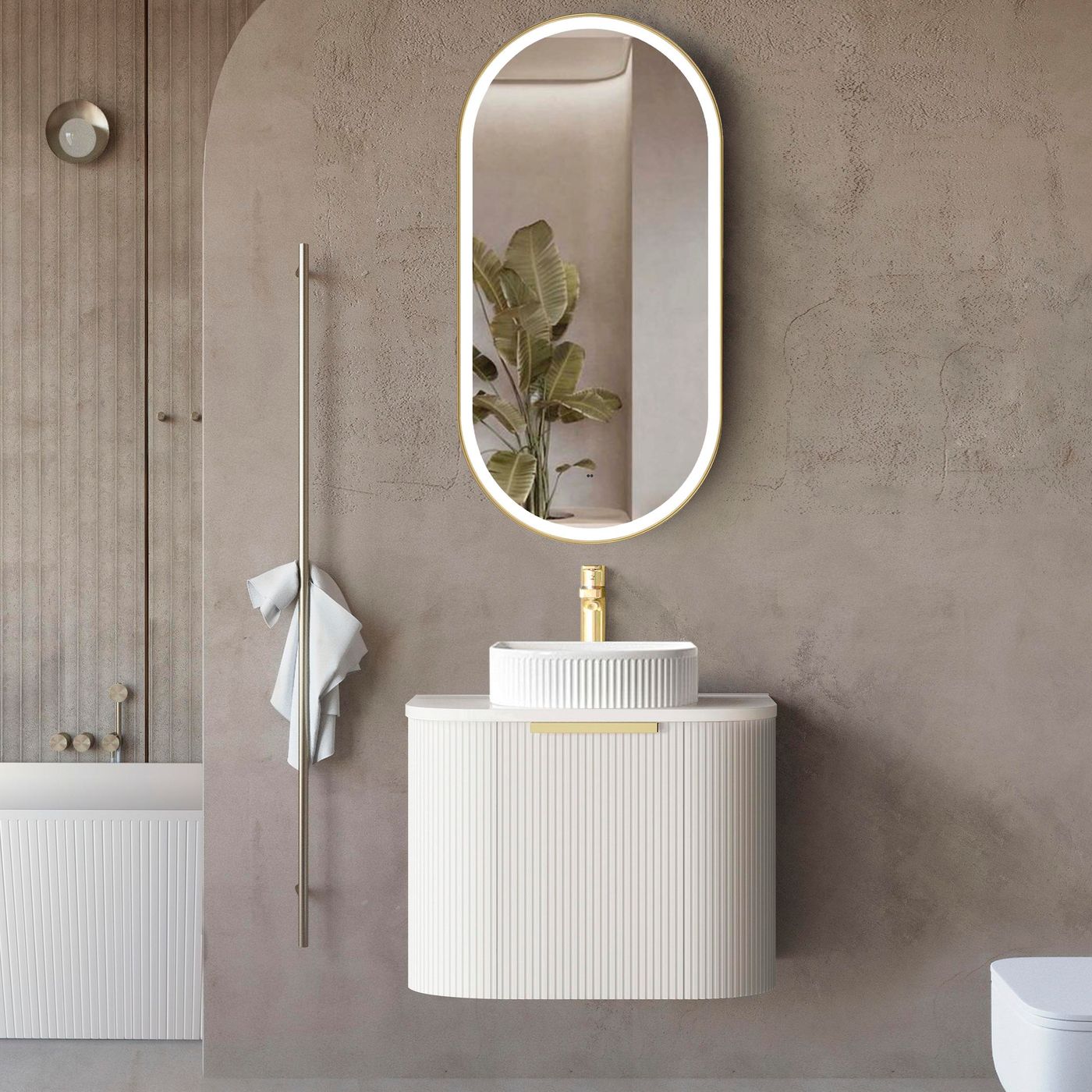 Bondi White Fluted Curved Single Basin Vanity 600mm - Otti | Tile Supplier Sydney