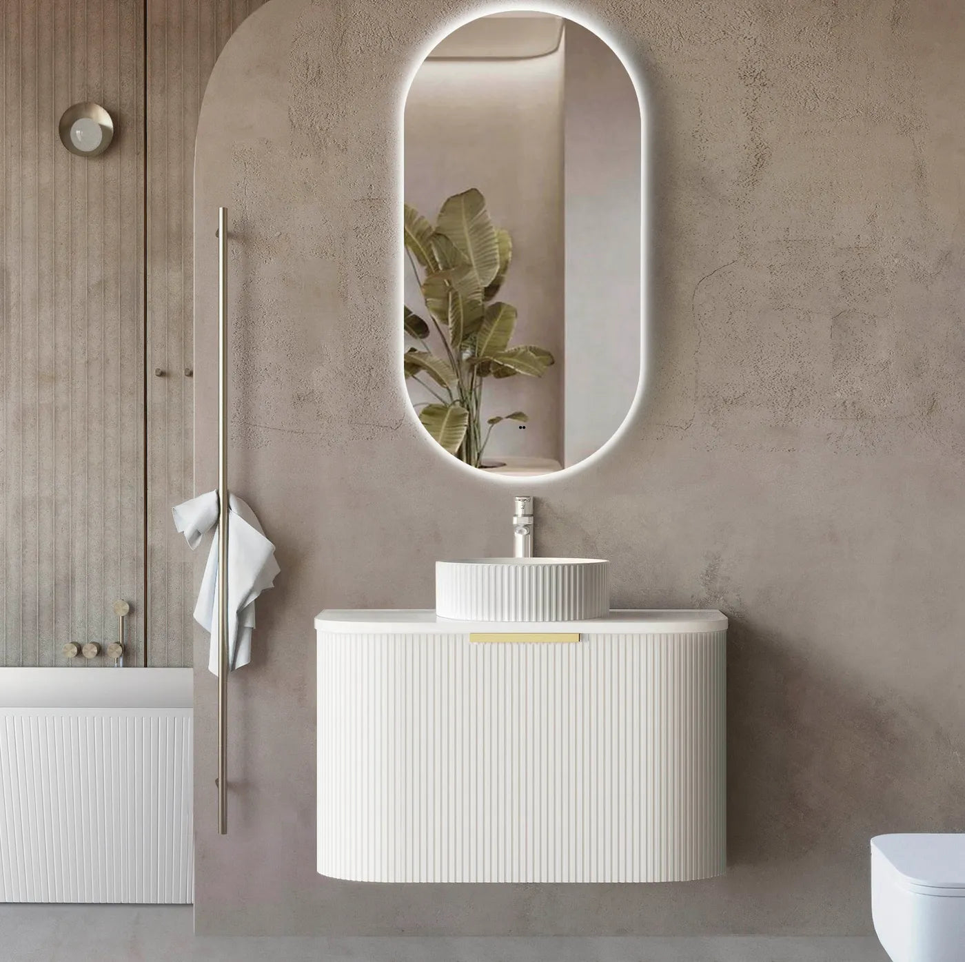 Bondi White Fluted Curved Single Basin Vanity 750mm - Otti | Tile Supplier Sydney