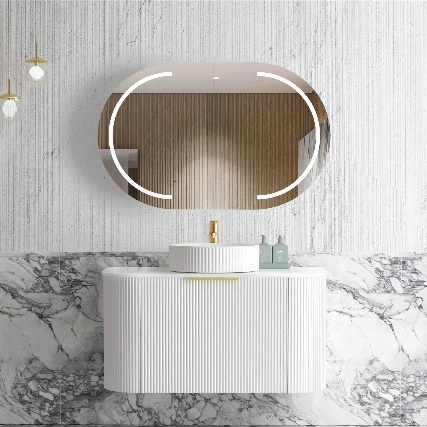 Bondi White Fluted Curved Single Basin Vanity 900mm - Otti | Tile Supplier Sydney