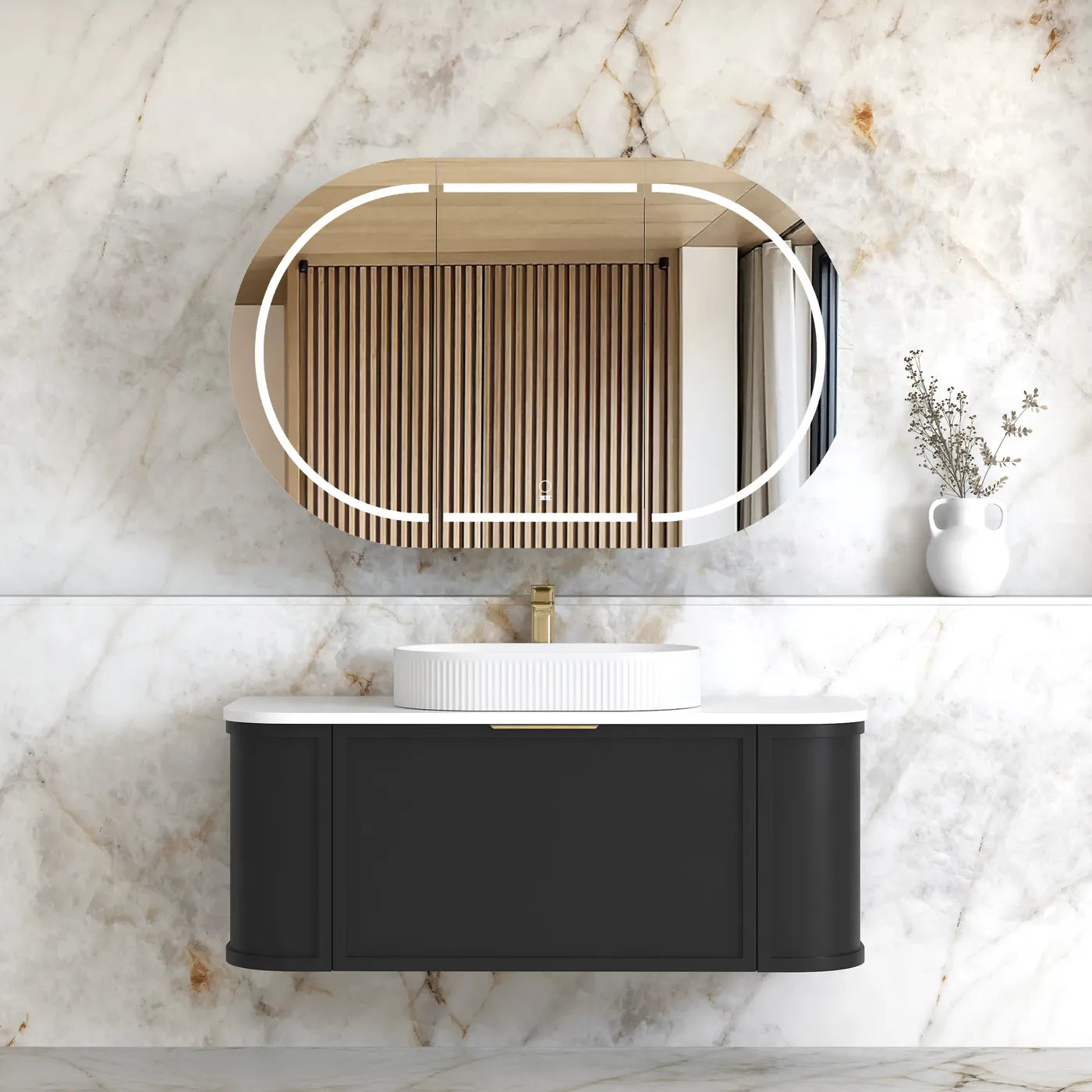 Hampshire Satin Black Stone Top Single Basin Curve Vanity 1200mm - Otti | Tile Supplier Sydney