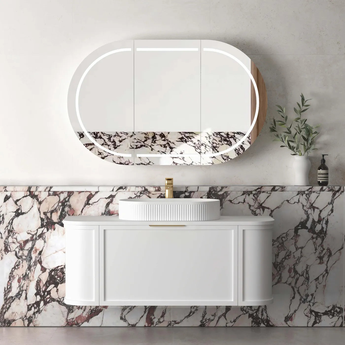 Hampshire Satin White Stone Top Single Basin Curve Vanity 1200mm - Otti | Tile Supplier Sydney