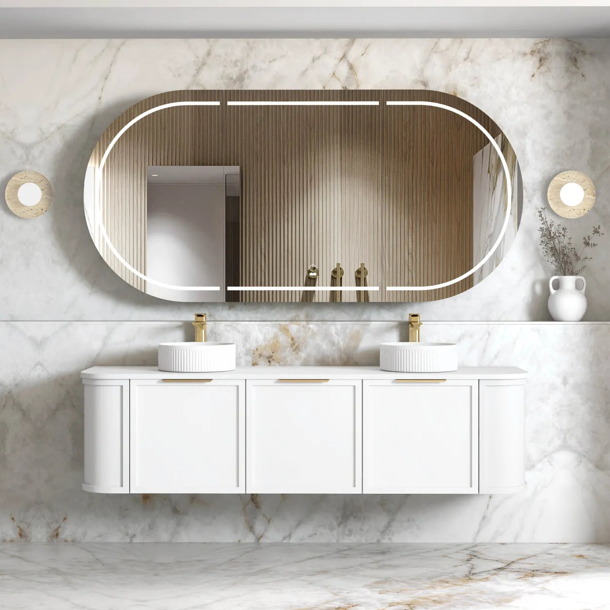 Hampshire Satin White Stone Top Double Basin Curve Vanity 1800mm - Otti | Tile Supplier Sydney