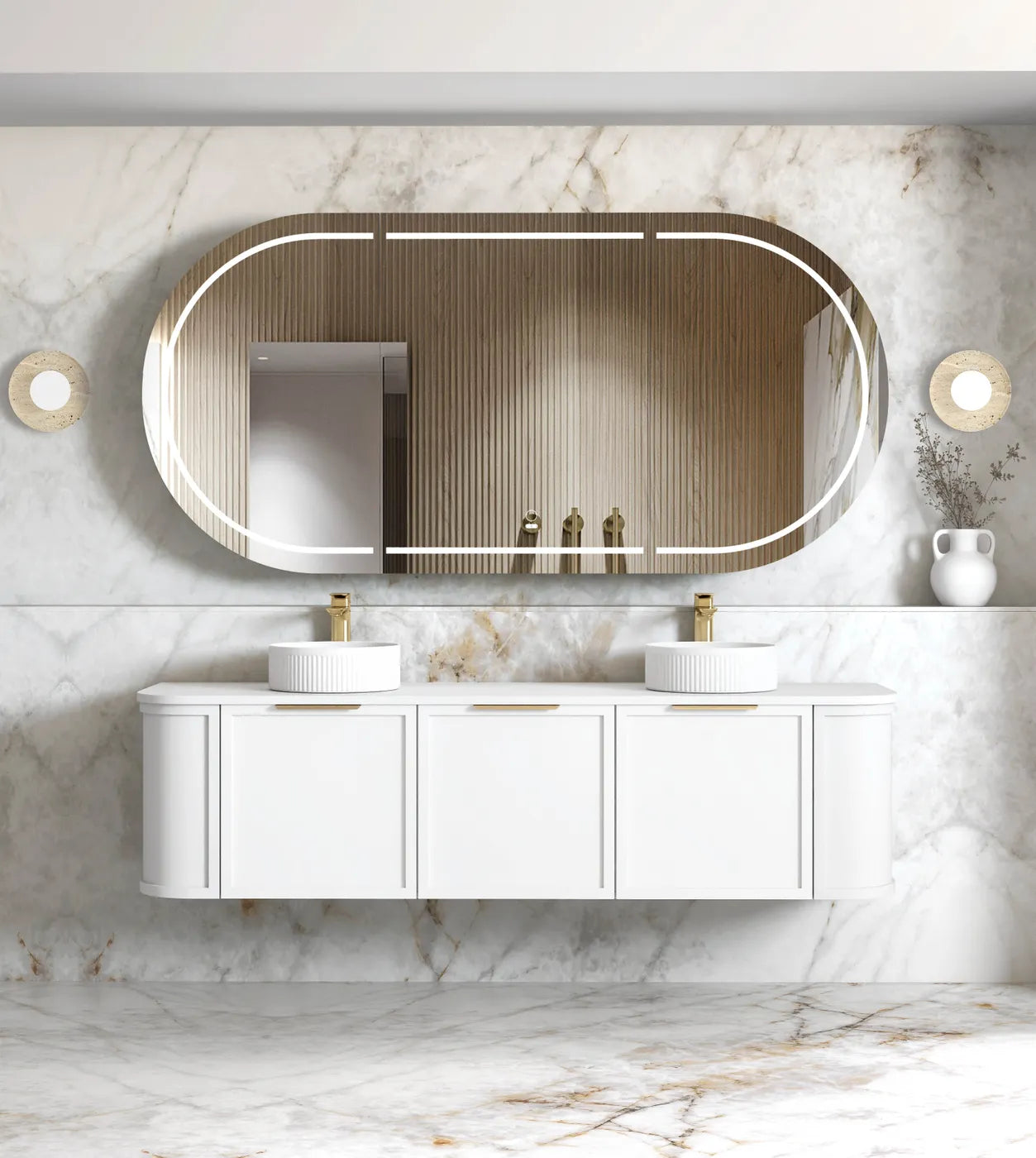 Hampshire Satin White Stone Top Double Basin Curve Vanity 1800mm - Otti | Tile Supplier Sydney