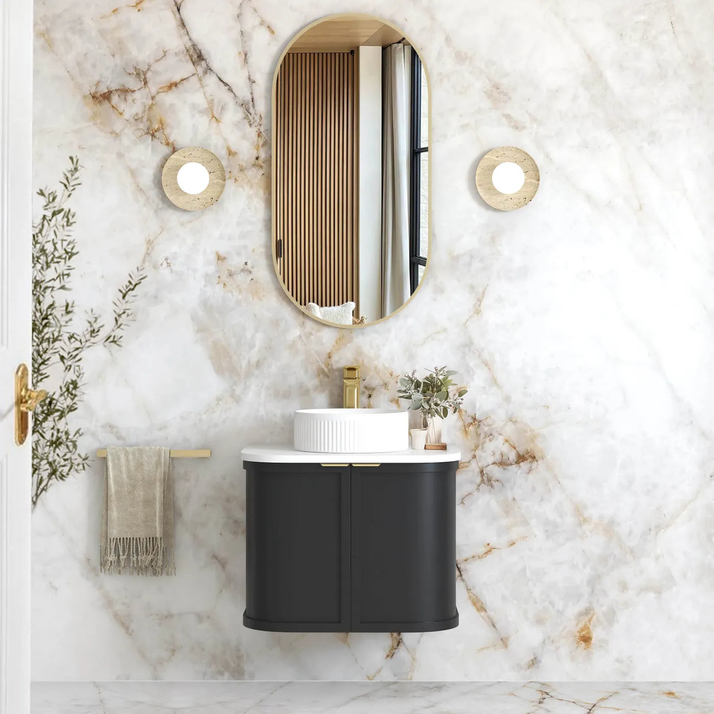 Hampshire Satin Black Stone Top Single Basin Curve Vanity 600mm - Otti | Tile Supplier Sydney
