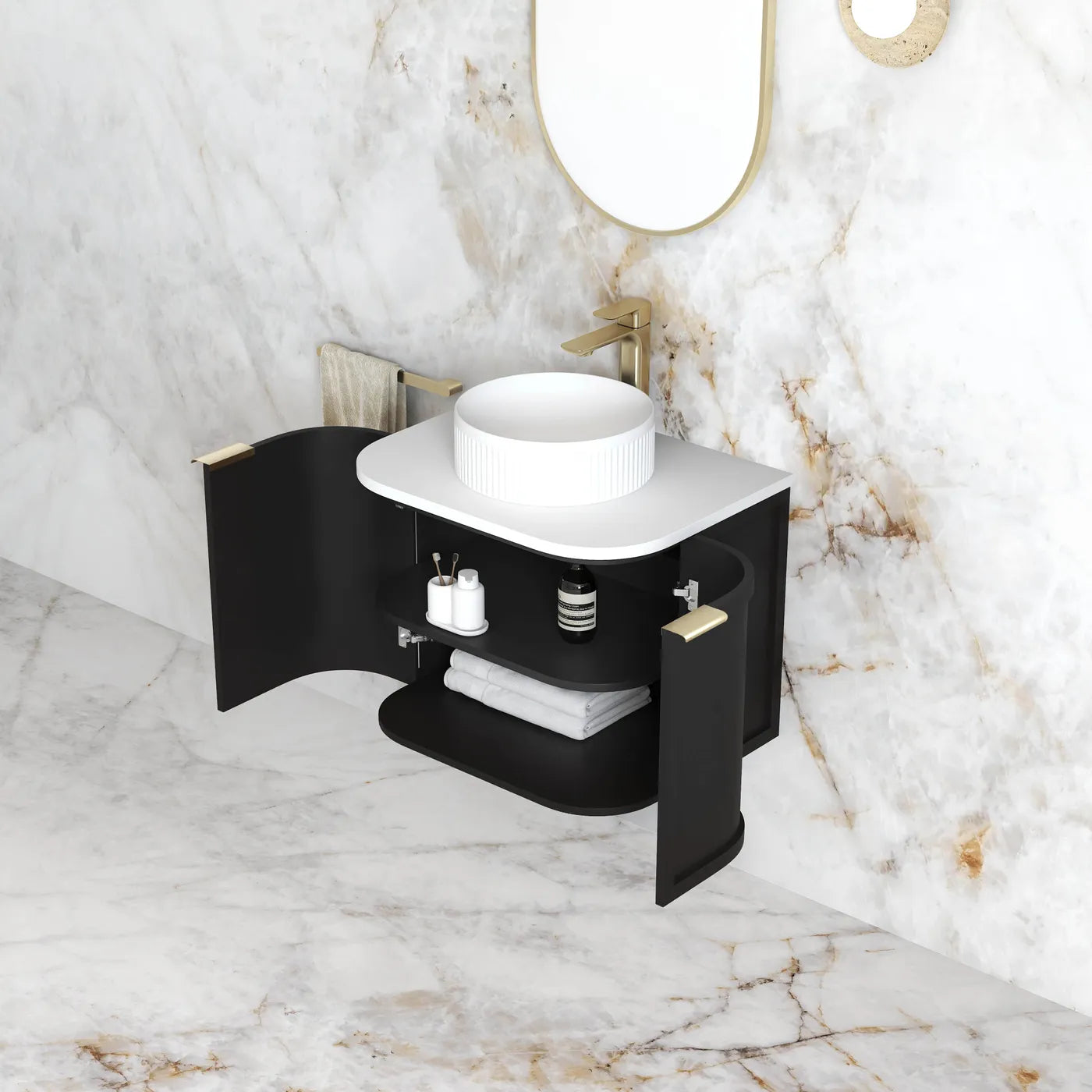 Hampshire Satin Black Stone Top Single Basin Curve Vanity - Otti | Tile Supplier Sydney