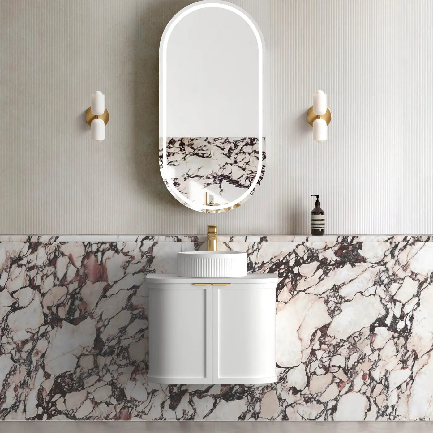 Hampshire Satin White Stone Top Single Basin Curve Vanity 600mm - Otti | Tile Supplier Sydney