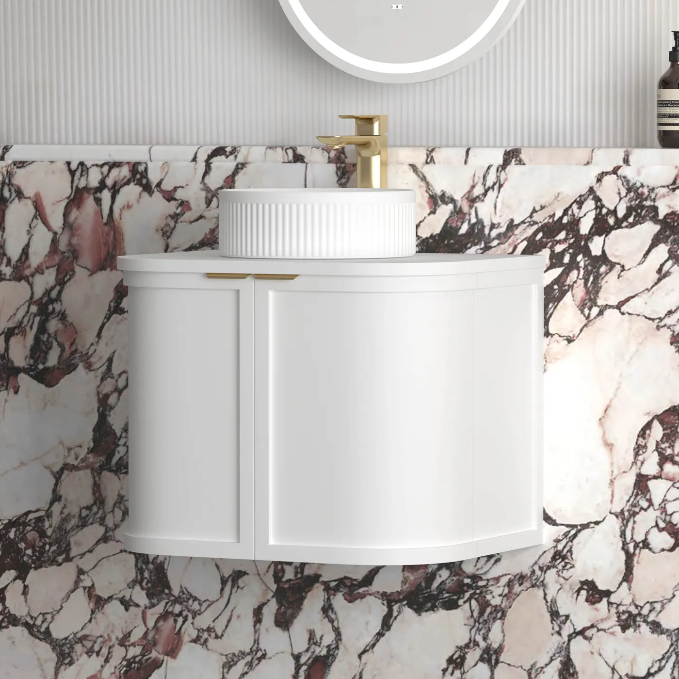 Hampshire Satin White Stone Top Single Basin Curve Vanity - Otti | Tile Supplier Sydney