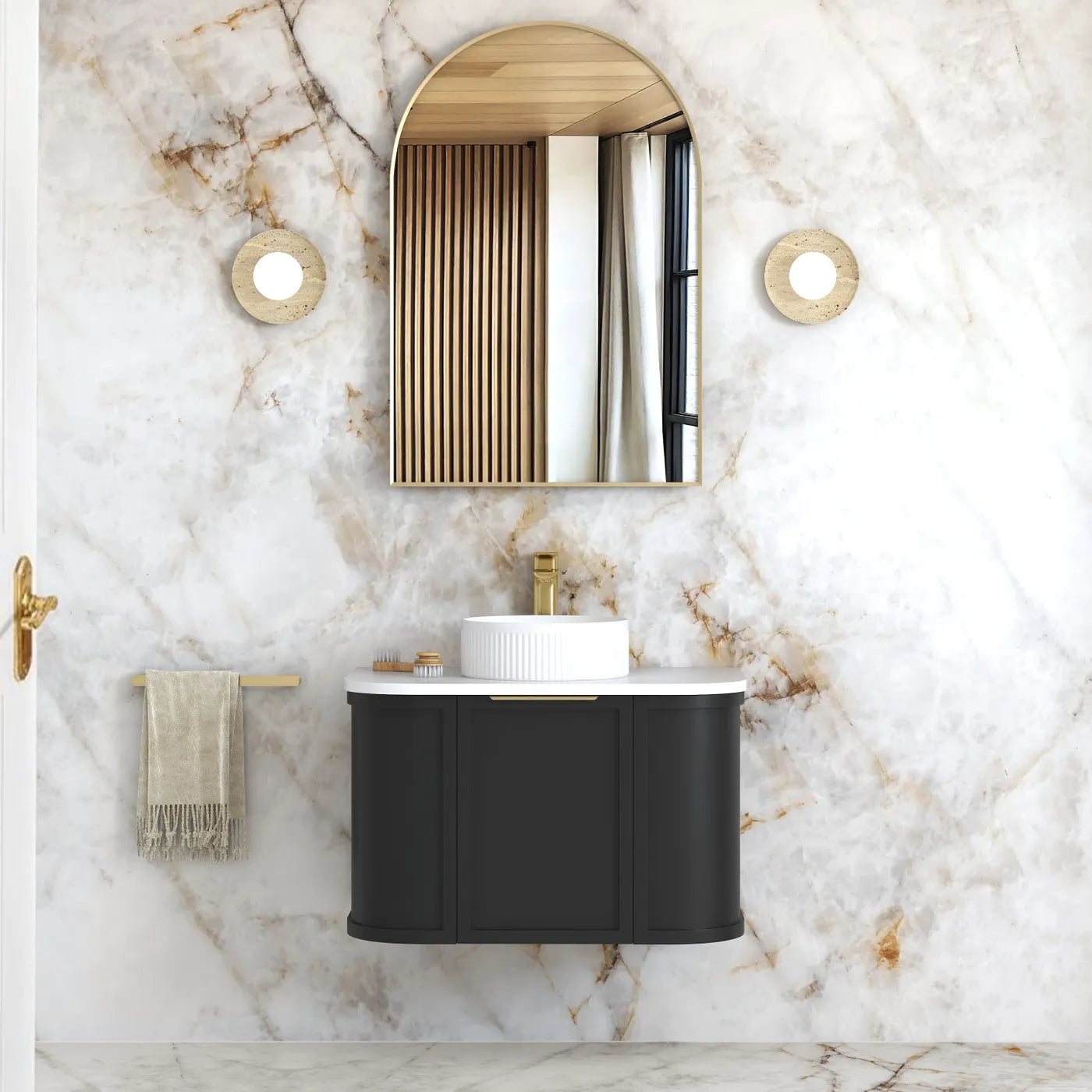 Hampshire Satin Black Stone Top Single Basin Curve Vanity 750mm - Otti | Tile Supplier Sydney