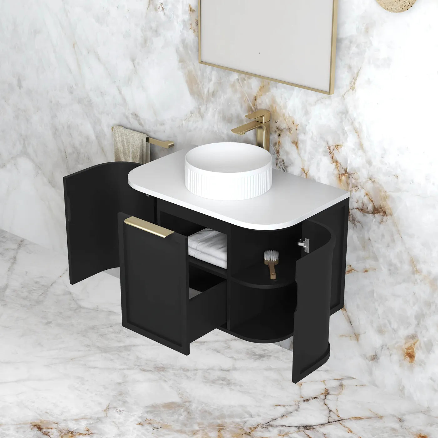 Hampshire Satin Black Stone Top Single Basin Curve Vanity - Otti | Tile Supplier Sydney