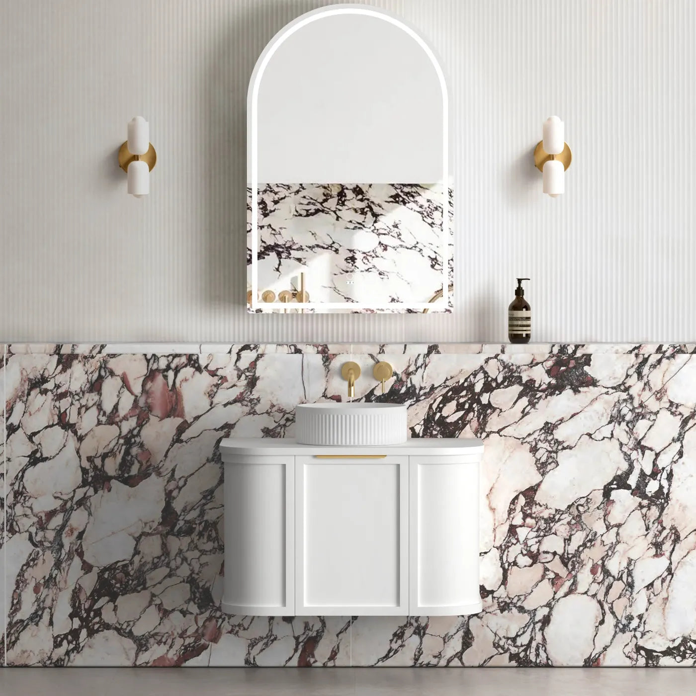 Hampshire Satin White Stone Top Single Basin Curve Vanity 750mm - Otti | Tile Supplier Sydney