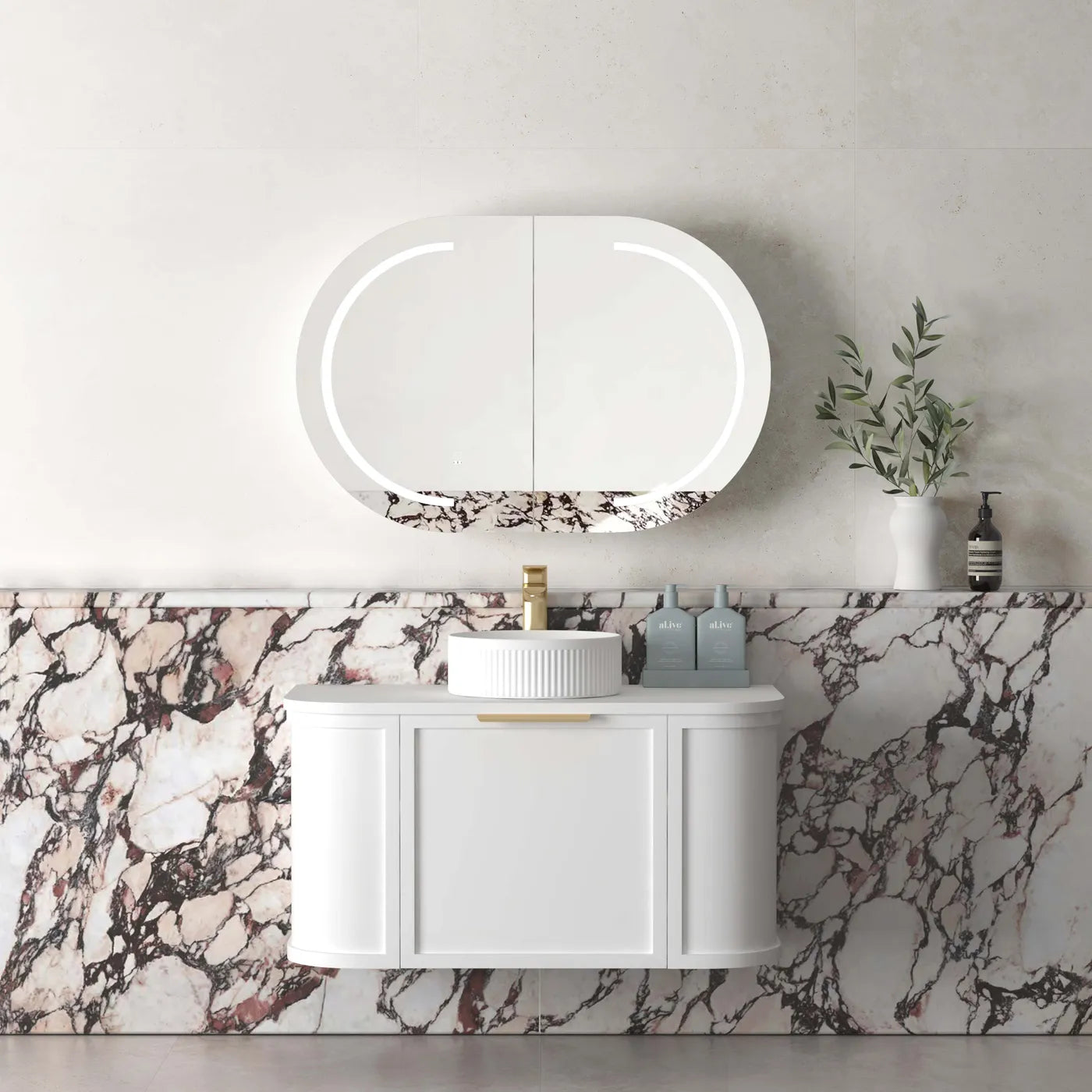 Hampshire Satin White Stone Top Single Basin Curve Vanity 900mm - Otti | Tile Supplier Sydney