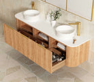 Bondi Woodland Oak Fluted Curved Double Basin Vanity - Otti | Tile Supplier Sydney
