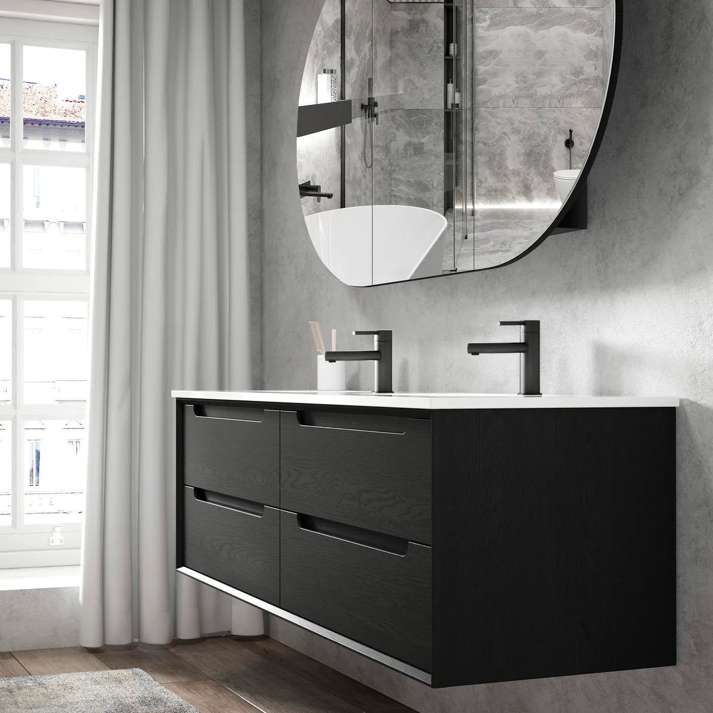 Byron Black Oak Stone Top Double Basin Vanity - Otti | Tile Supplier Sydney