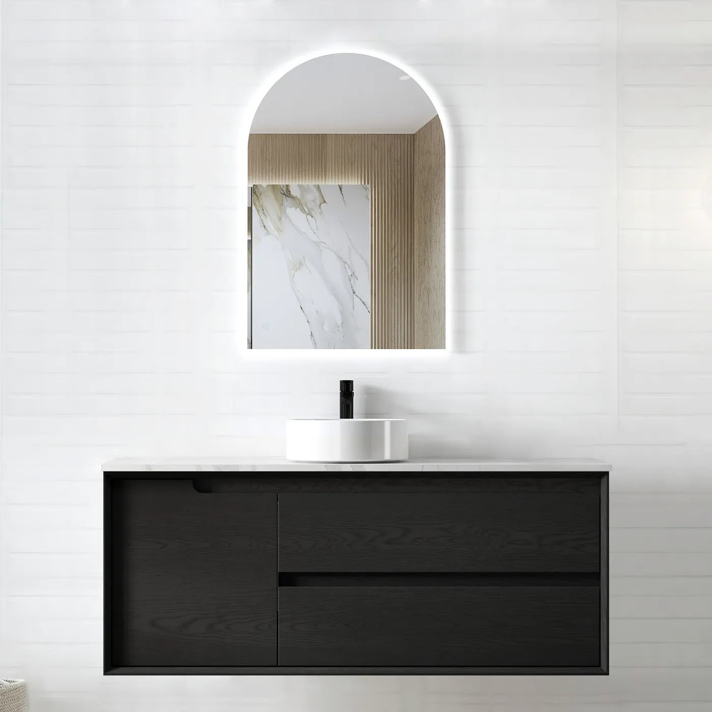 Byron Black Oak Stone Top Single Basin Vanity 1200mm - Otti | Tile Supplier Sydney