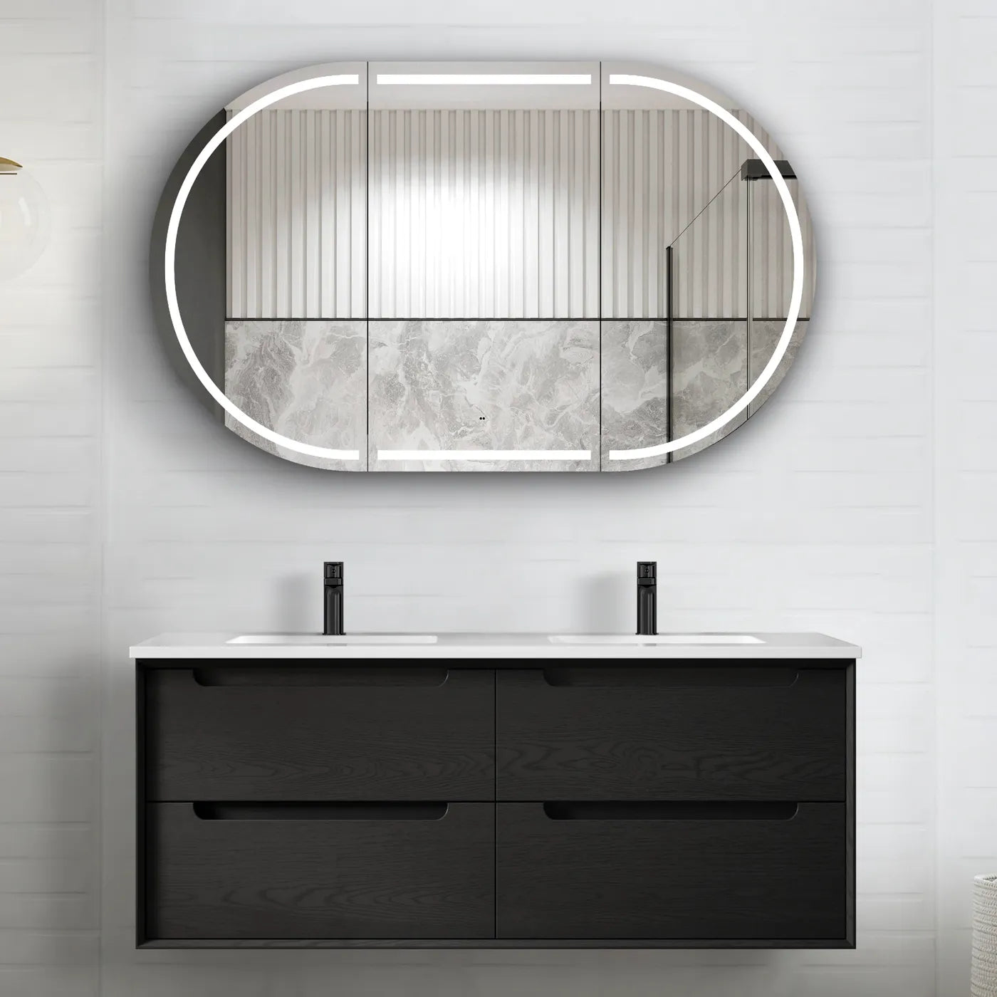 Byron Black Oak Ceramic Top Double Basin Vanity 1200mm - Otti | Tile Supplier Sydney