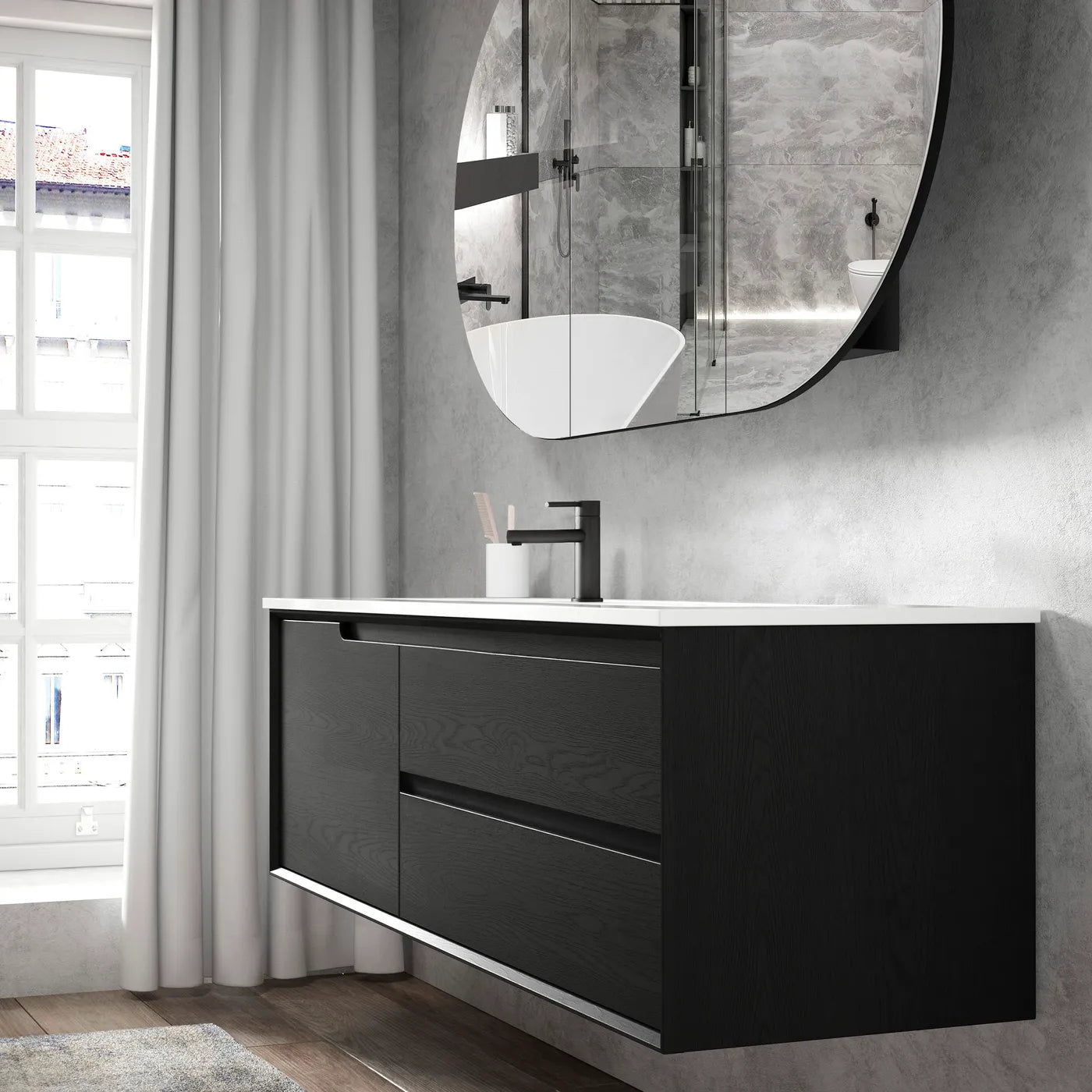 Byron Black Oak Ceramic Top Single Basin Vanity - Otti | Tile Supplier Sydney