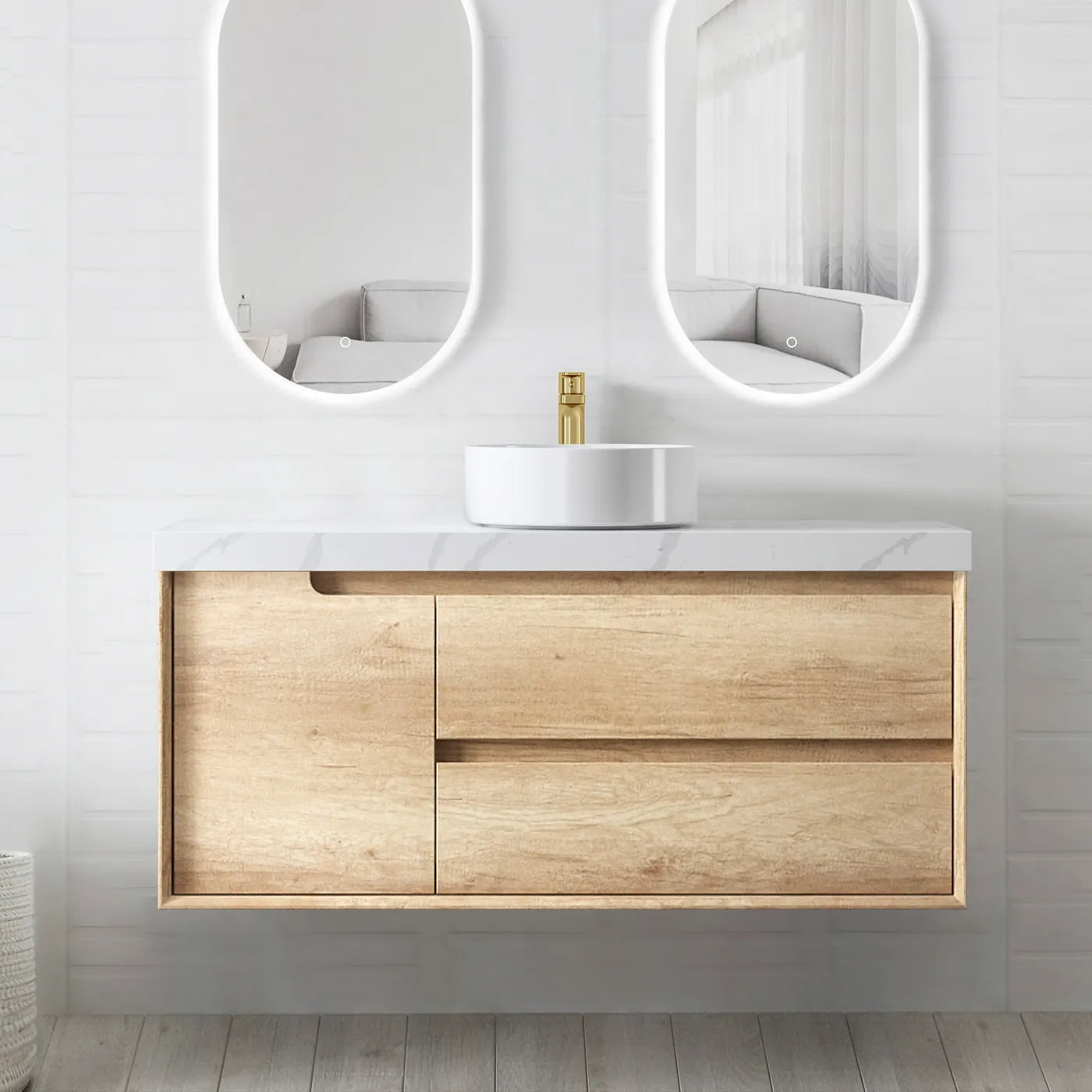 Byron Natural Oak Stone Top Single Basin Vanity 1200mm - Otti | Tile Supplier Sydney