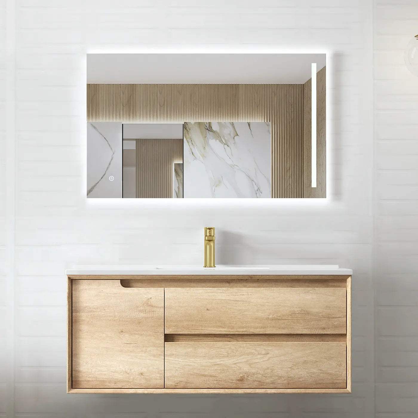 Byron Natural Oak Ceramic Top Single Basin Vanity 1200mm - Otti | Tile Supplier Sydney