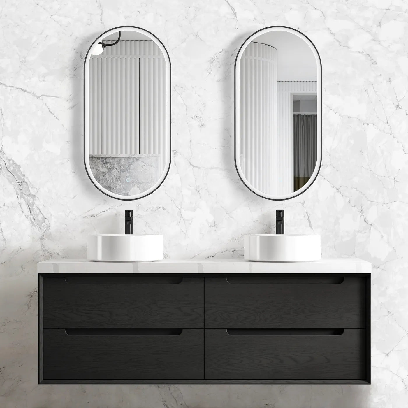Byron Black Oak Stone Top Double Basin Vanity 1500mm - Otti | Tile Supplier Sydney
