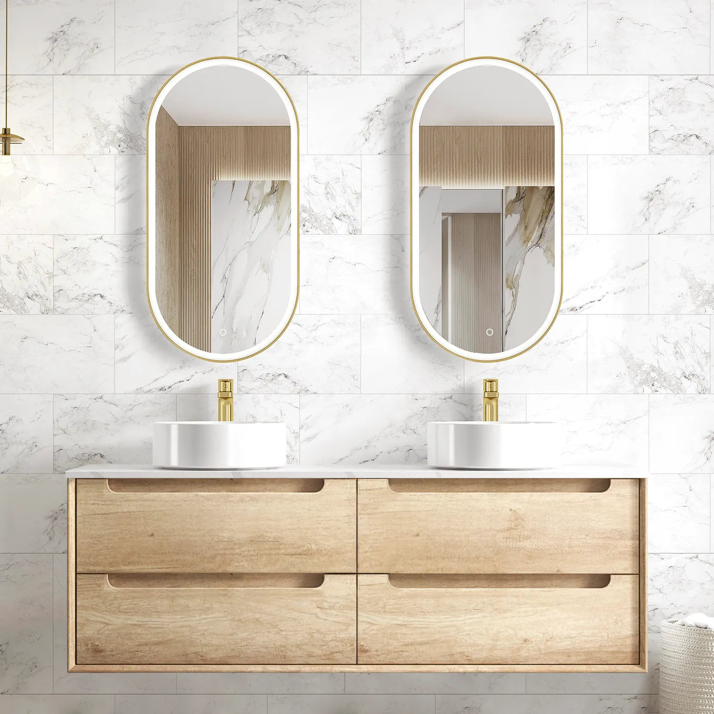 Byron Natural Oak Stone Top Double Basin Vanity 1500mm - Otti | Tile Supplier Sydney