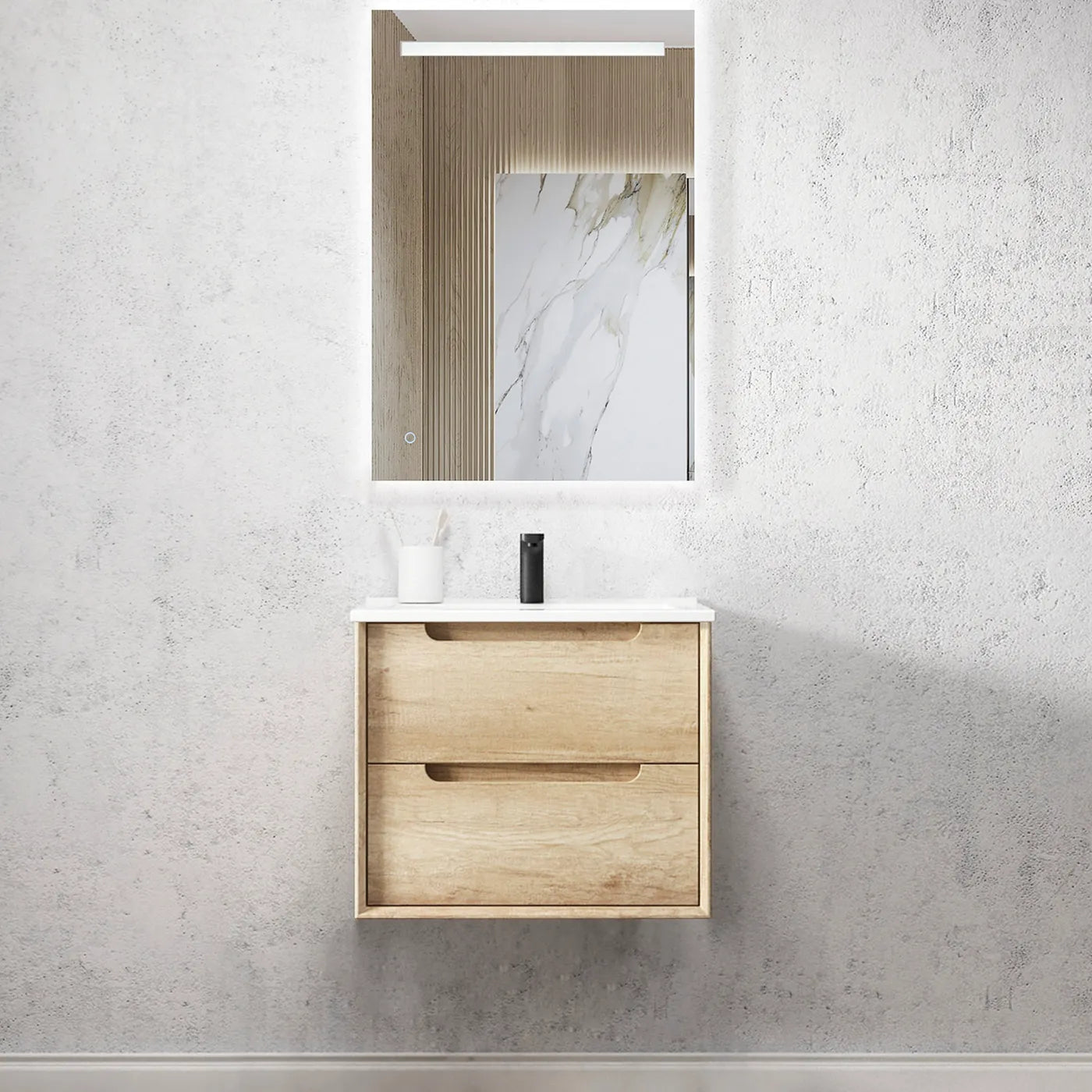 Byron Natural Oak Ceramic Top Single Basin Vanity 600mm - Otti | Tile Supplier Sydney