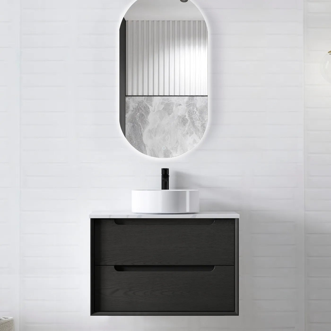 Byron Black Oak Stone Top Single Basin Vanity 750mm - Otti | Tile Supplier Sydney