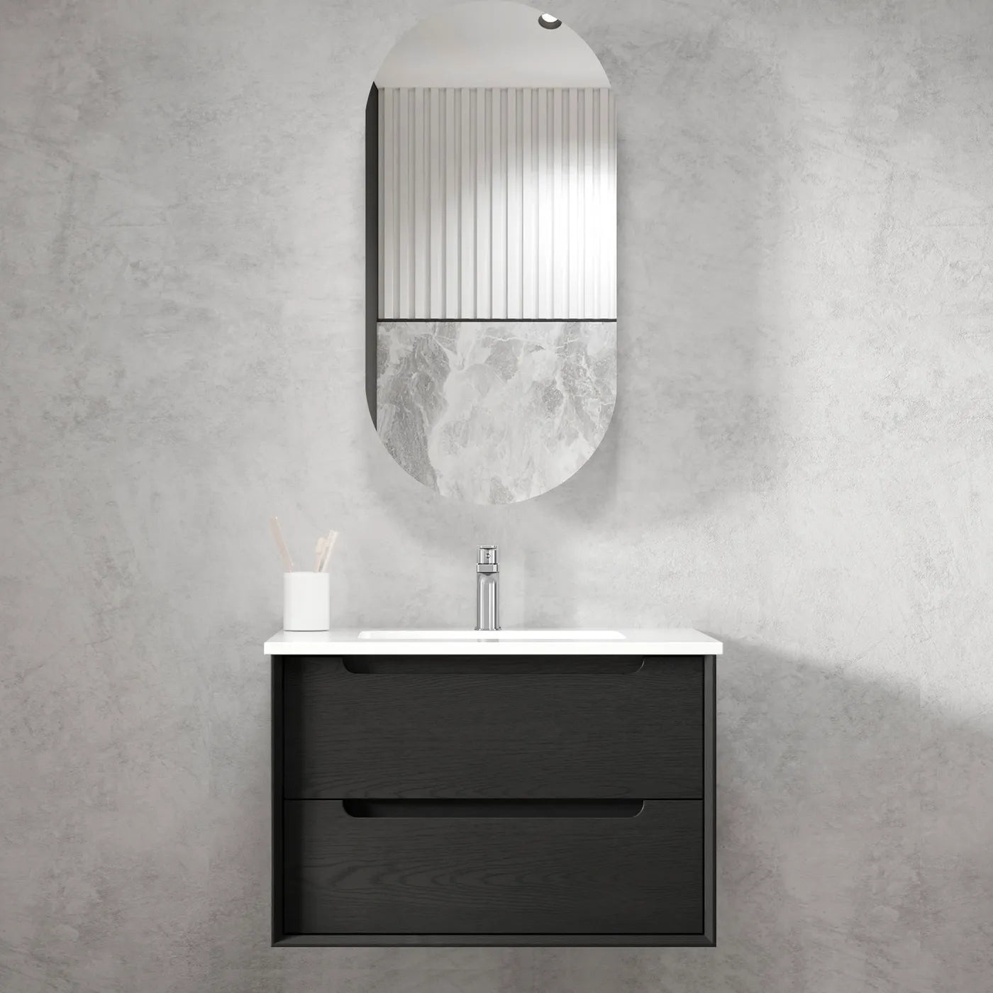 Byron Black Oak Ceramic Top Single Basin Vanity 750mm - Otti | Tile Supplier Sydney
