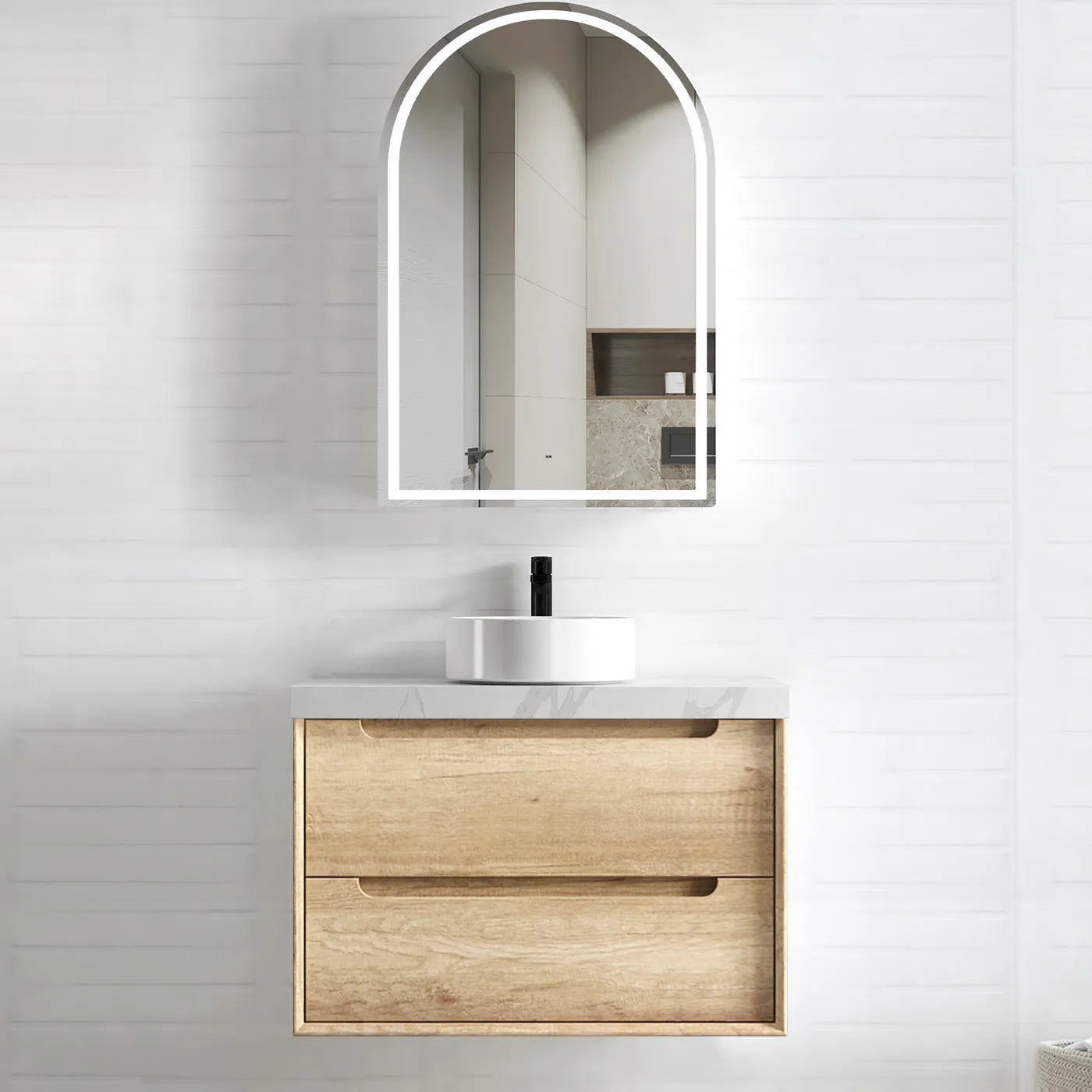 Byron Natural Oak Stone Top Single Basin Vanity 750mm - Otti | Tile Supplier Sydney