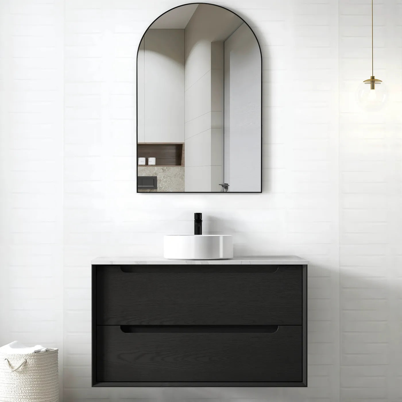 Byron Black Oak Stone Top Single Basin Vanity 900mm - Otti | Tile Supplier Sydney