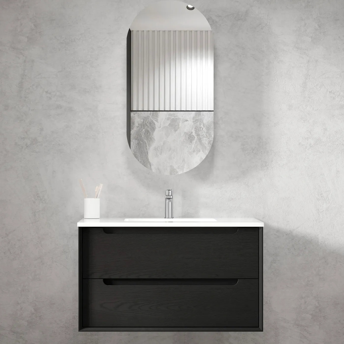 Byron Black Oak Ceramic Top Single Basin Vanity 900mm - Otti | Tile Supplier Sydney
