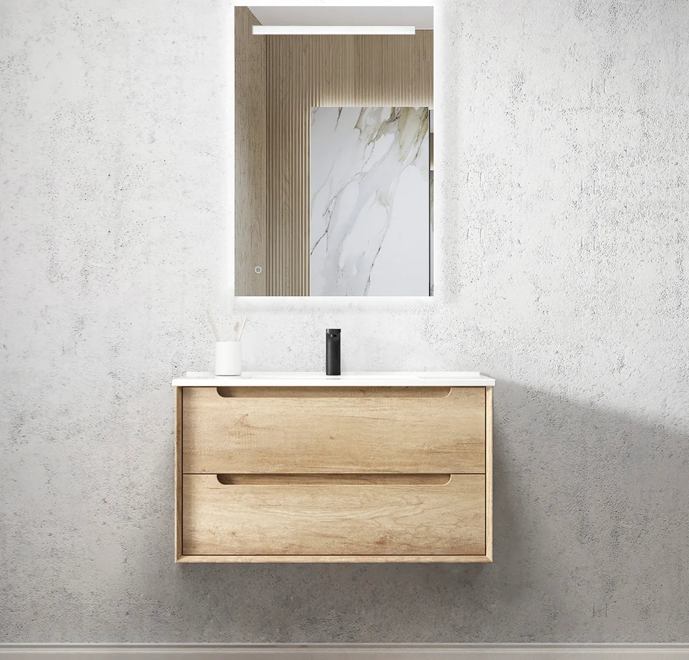 Byron Natural Oak Ceramic Top Single Basin Vanity 900mm - Otti | Tile Supplier Sydney