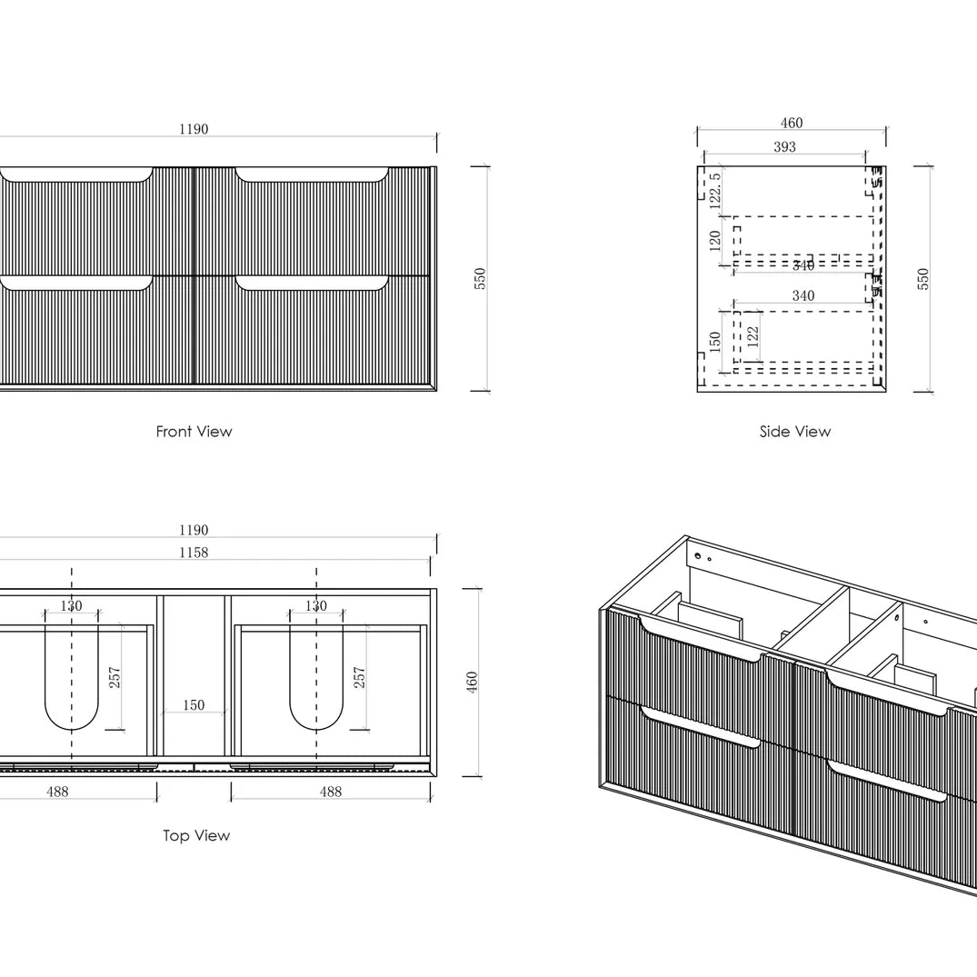 Byron Fluted Woodland Oak Stone Top Double Basin Vanity - Otti | Tile Supplier Sydney
