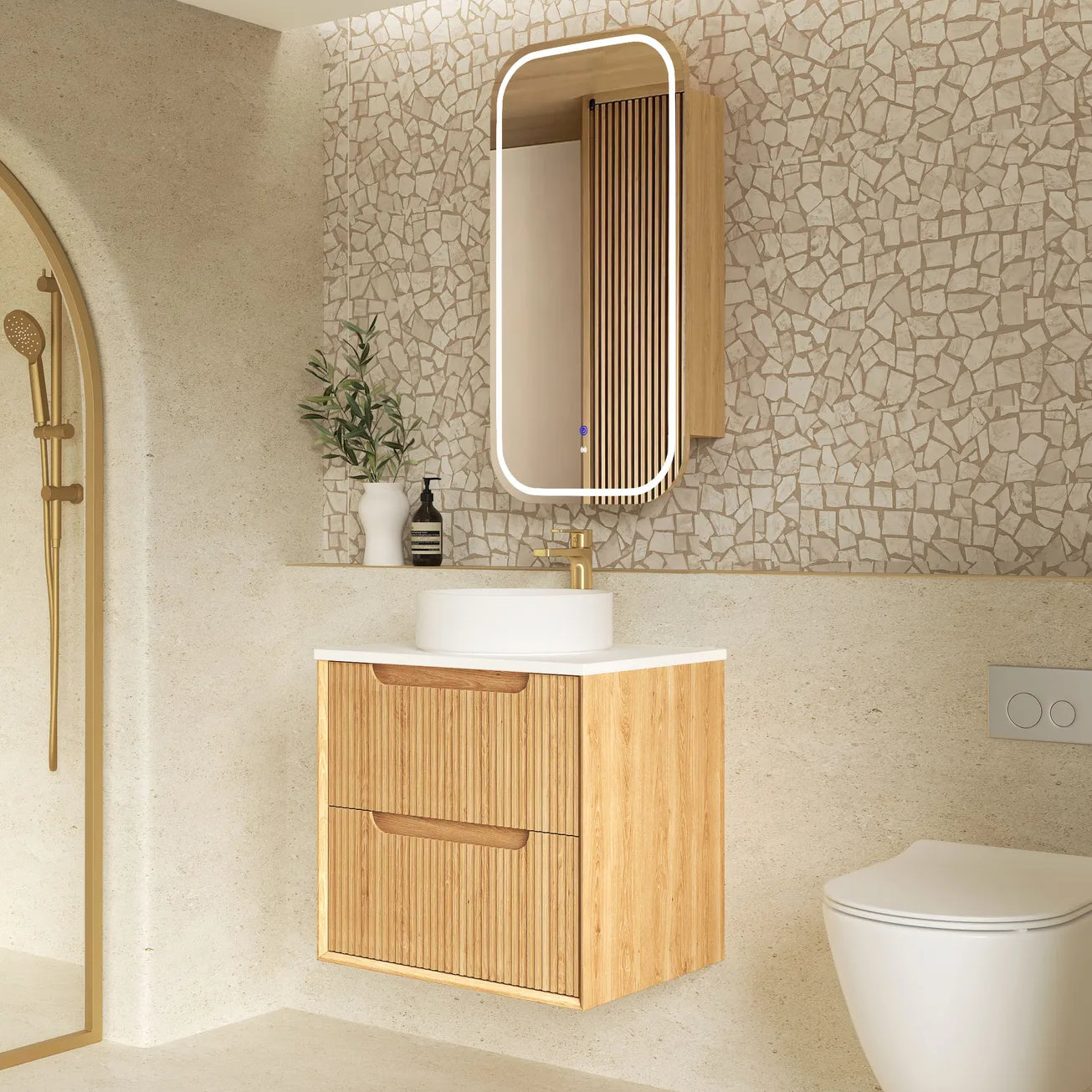 Byron Fluted Woodland Oak Stone Top Single Basin Vanity - Otti | Tile Supplier Sydney