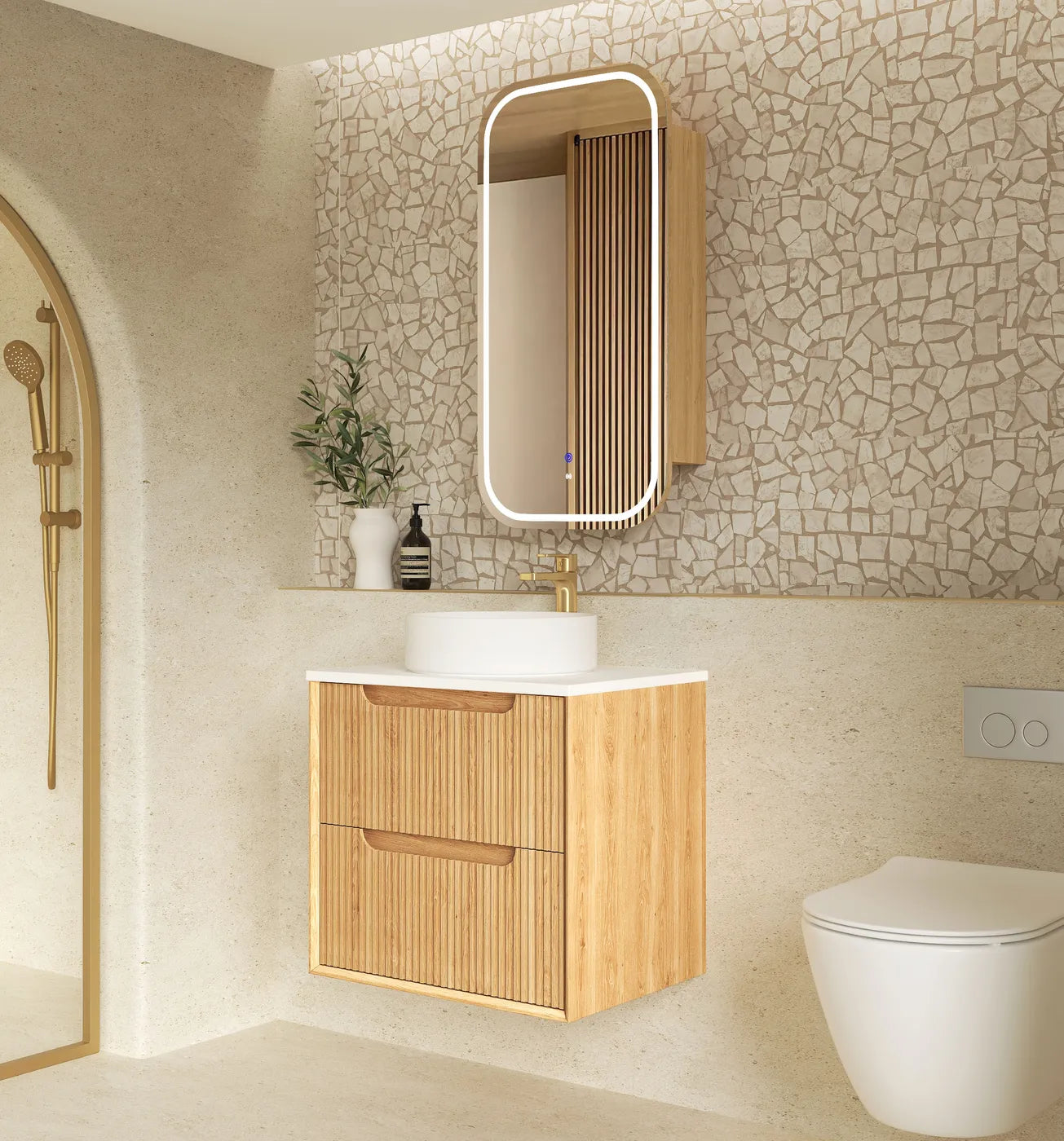 Byron Fluted Woodland Oak Stone Top Single Basin Vanity - Otti | Tile Supplier Sydney