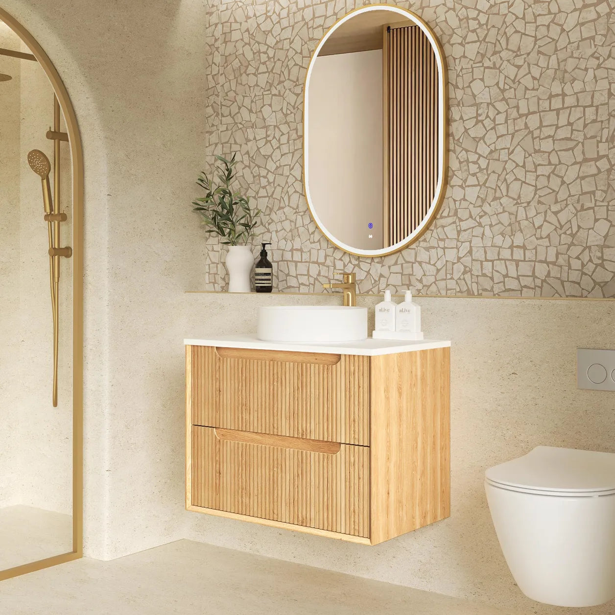 Byron Fluted Woodland Oak Stone Top Single Basin Vanity - Otti | Tile Supplier Sydney