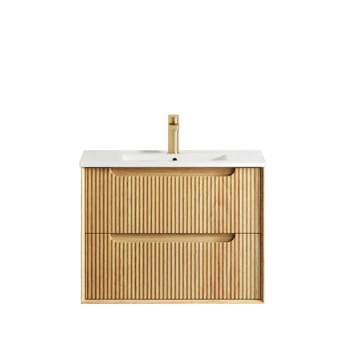 Byron Fluted Woodland Oak Ceramic Top Single Basin Vanity 750mm - Otti | Tile Supplier Sydney