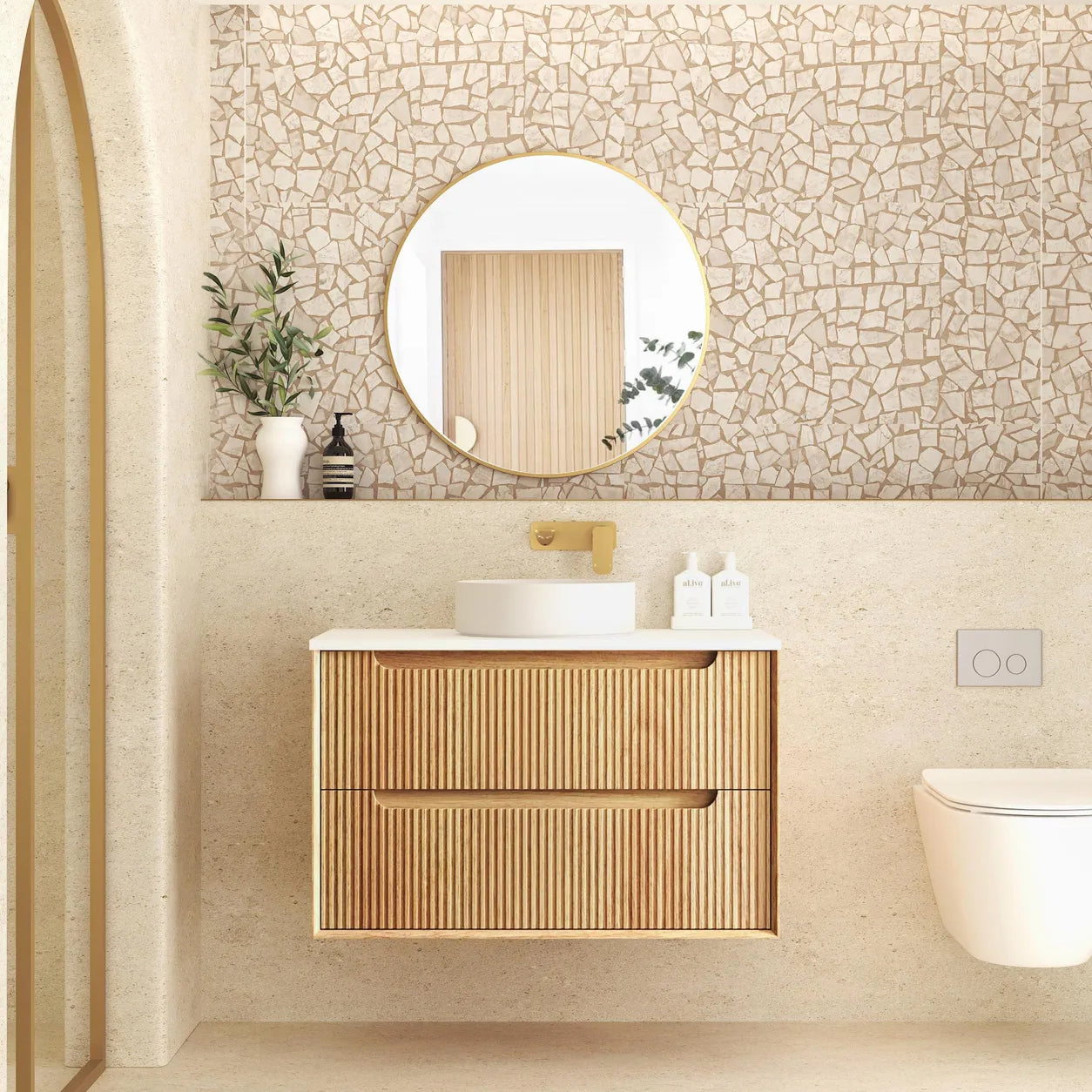Byron Fluted Woodland Oak Stone Top Single Basin Vanity 900mm - Otti | Tile Supplier Sydney