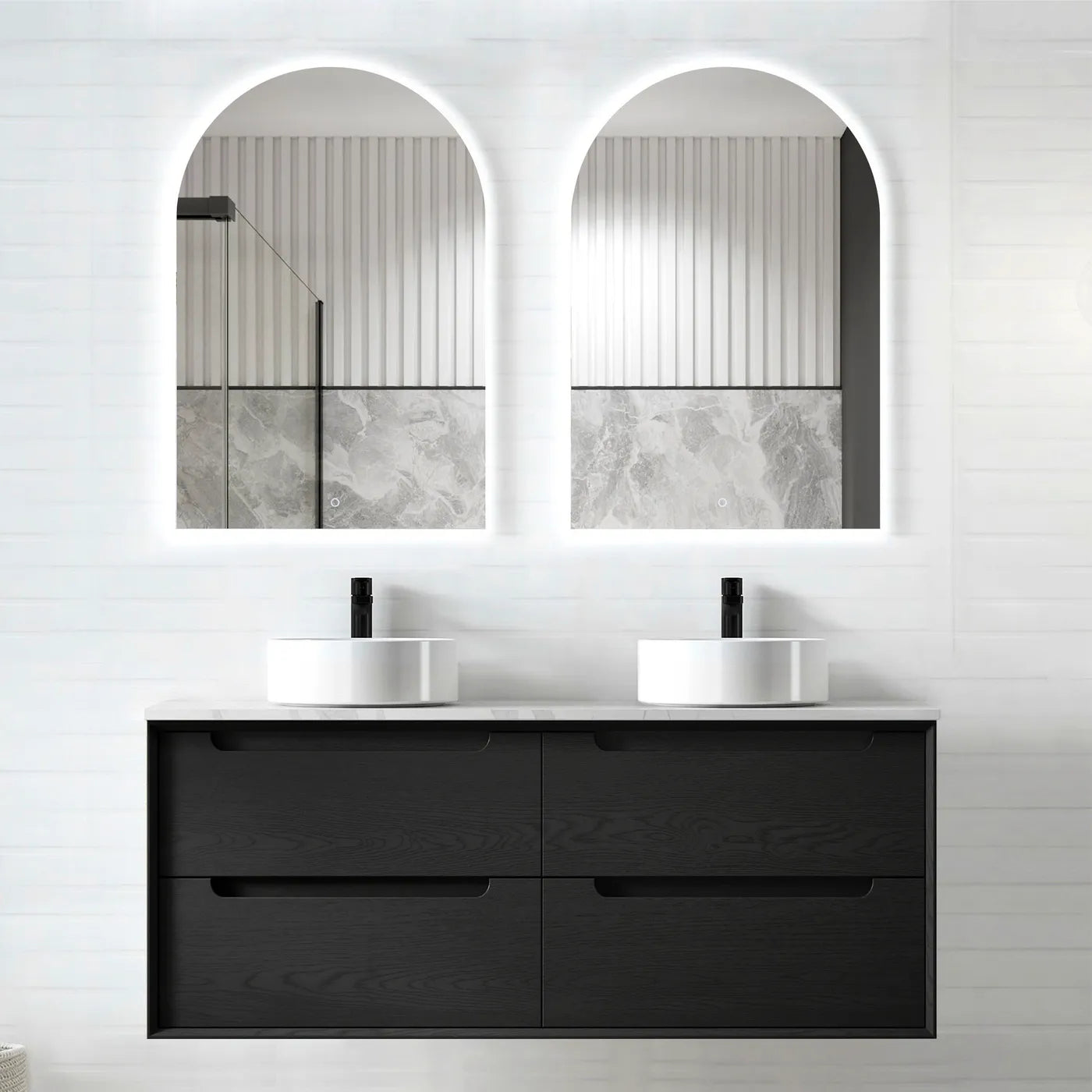 Byron Black Oak Stone Top Double Basin Vanity 1200mm - Otti | Tile Supplier Sydney
