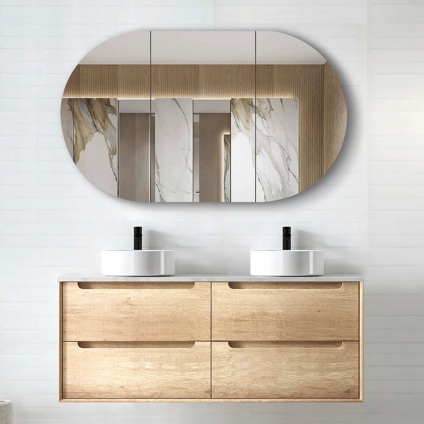 Byron Natural Oak Stone Top Double Basin Vanity 1200mm - Otti | Tile Supplier Sydney