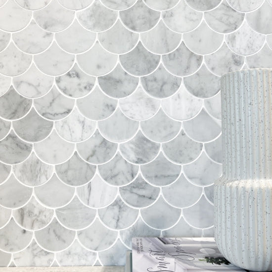 Bianco Carrara Marble Mosaic | Fish scale - Tilewave | Tile Supplier Sydney