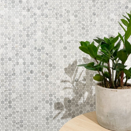 Bianco Carrara Marble Mosaic | Penny Round - Tilewave | Tile Supplier Sydney