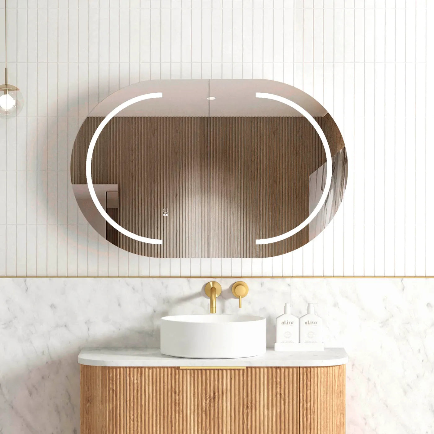 Bondi LED Shaving Cabinet | Natural Oak 900x600mm - Otti | Tile Supplier Sydney