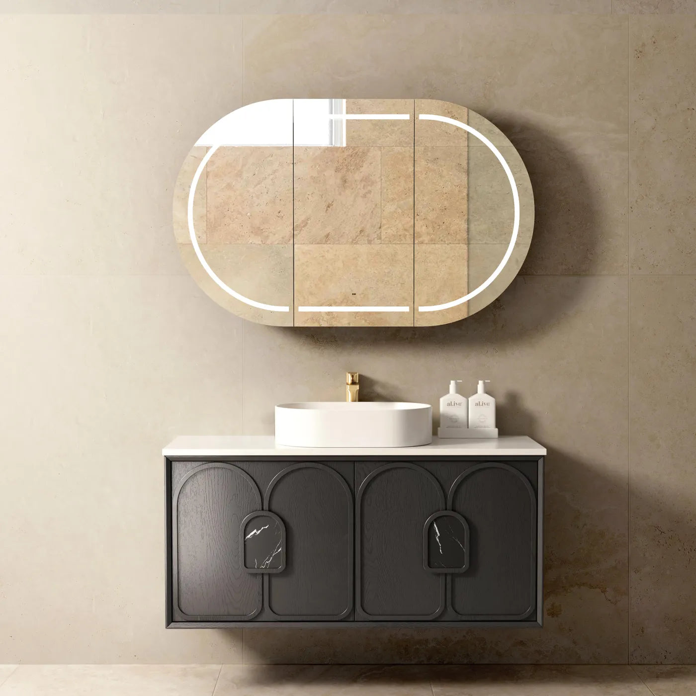 Laguna American Black Oak Stone Top Single Basin Vanity 1200mm - Otti | Tile Supplier Sydney