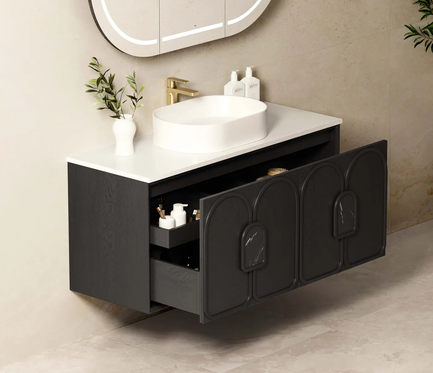 Laguna American Black Oak Stone Top Single Basin Vanity - Otti | Tile Supplier Sydney