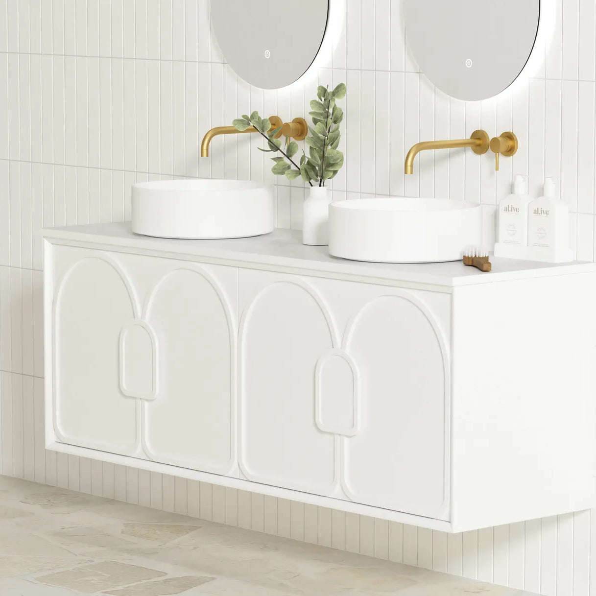 Laguna Matte White Stone Top Double Basin Vanity - Otti | Tile Supplier Sydney