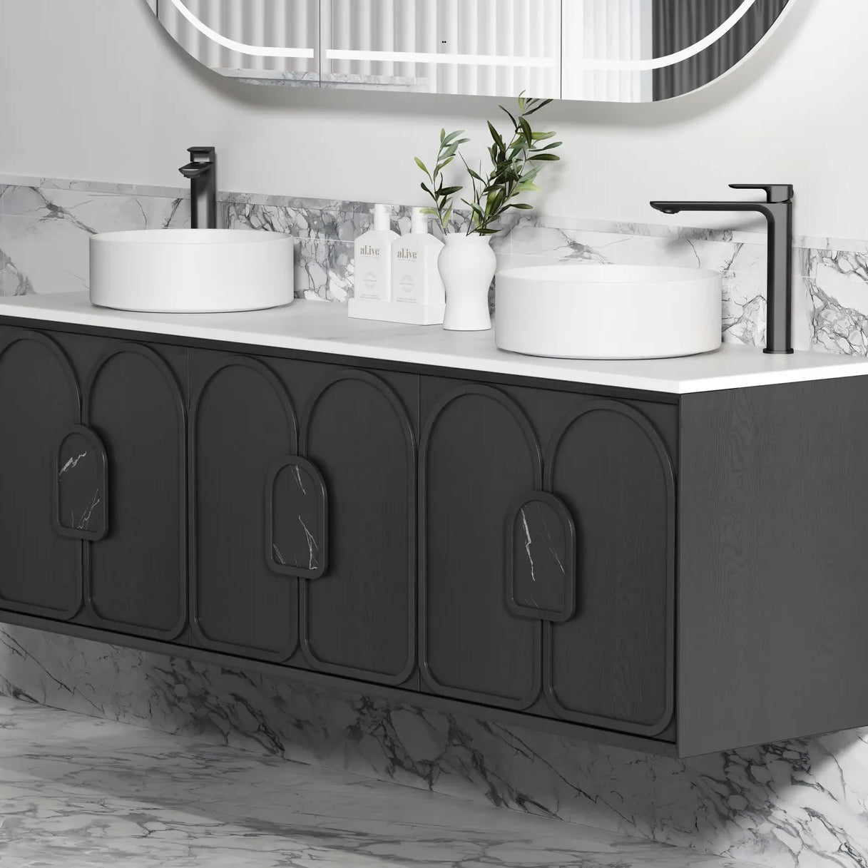 Laguna American Black Oak Stone Top Double Basin Vanity - Otti | Tile Supplier Sydney